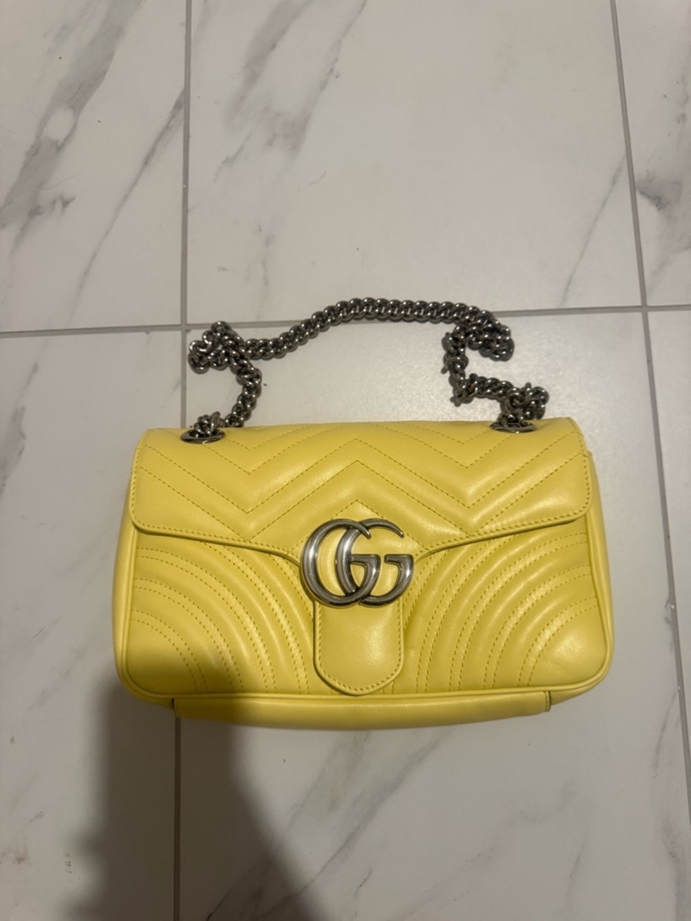 Gucci Yellow Quilted GG Shoulder Bag with Chain Strap